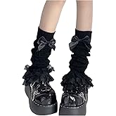 RoseSeek Women's 1 Pair Y2K Bow Front Lace Trim Leg Warmers Ribbed Knit Over Knee Pile Leg Warmers Long Socks