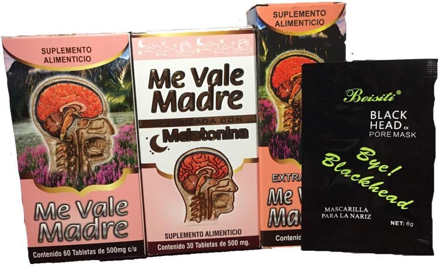 Amazon Com Me Vale Madre 60 Cap Y Me Vale Madre Melatonina 60 Cap Mas Extracto Me Vale Madre Headache Migraine Stress Dolor De Cabeza Estres Charcoal Mask Included Health Personal Care