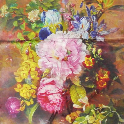 Wrapables Luxurious 100% Charmeuse Silk Floral Painting Long Scarf with Hand Rolled Edges, Peonies in Bloom