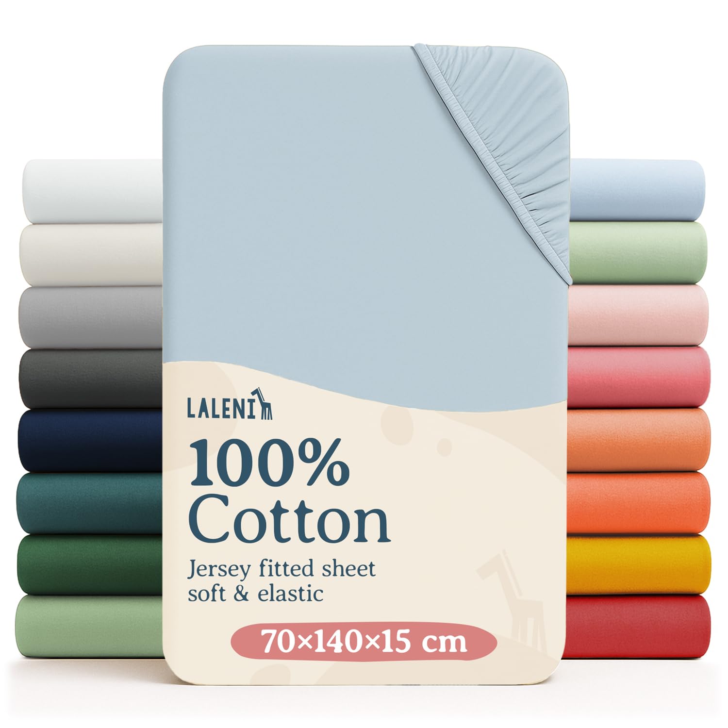 Laleni Cot Bed Sheets 140 x 70 cm Set of 2, Oeko-Tex Certified Soft 135 g/m² Cotton Travel Cot Sheets, Light Blue