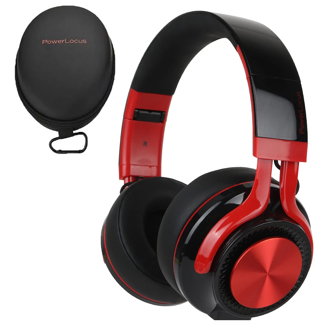 PowerLocus P3 Bluetooth Headphones Over-Ear, [40h Playtime, Bluetooth V5.0] Wireless Headset Hi-Fi Stereo Headphone, Foldable with Mic, Deep Bass, Wired Mode for Cell Phones/Laptop/PC/TV (Black/Red)
