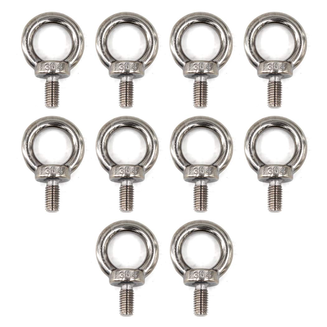 M6 Eye Bolt 304 Stainless Steel Heavy Duty Lifting Ring Bolt Screws Pack of 10