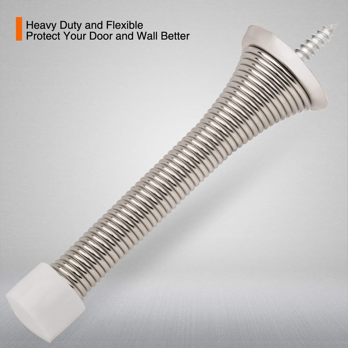 KOVOSCH 6 Pack Spring Door Stops Brushed Satin Nickel- 3-1/4" Flexible Spring Door Stopper with White Rubber Bumper Tips - - 