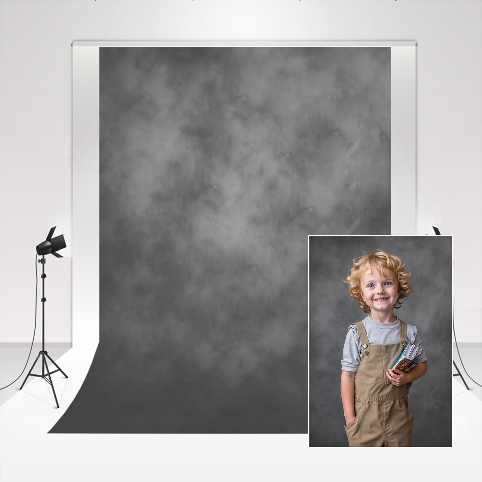 Kate Backdrop Photography 1.5 * 2.2m/5 * 7ft Grey Abstract Classic Texture Classic Photo Shooting Backdrop for Character Photography Background for Portraits — image 1
