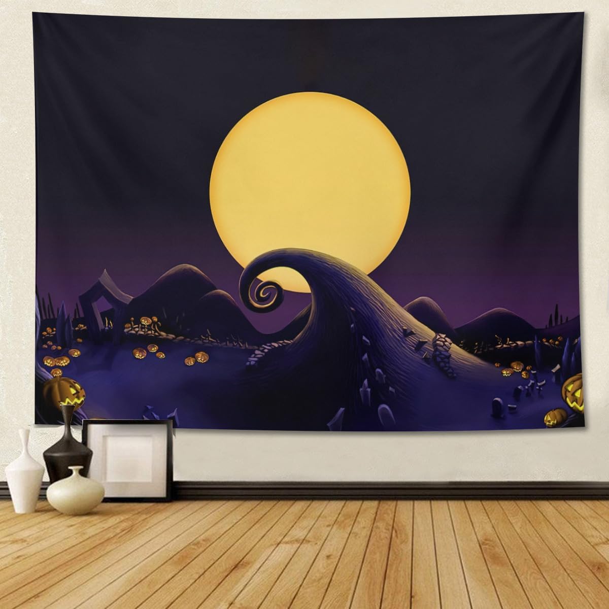 Tapestries - Apiawa Full Moon Tapestry Nightmare Themed Party Backdrop Before Christmas Photography Night and Pumpkins Decoration Wall Hanging for Bedroom Living Room Dorm Decor for Halloween 40