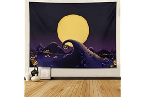 Apiawa Full Moon Tapestry Nightmare Themed Party Backdrop Before Christmas Photography Night and Pumpkins Decoration Wall Hanging for Bedroom Living Room Dorm Decor for Halloween 80"x60"(200cmx150cm)