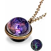 swglcowo Solar System Glass Pendant Necklace Handmade Unique Double Side Crystal Ball Earth Universe Galaxy Guardian Star Planet Nebula Necklace for Women Men Space Lover Jewelry Gifts