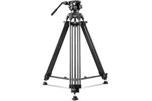 RAUBAY 70.8" Professional Heavy Duty Video Camera Tripod with Fluid Head, QR Plate for DSLR Camcorder, Max Loading 17.6lbs, Aluminum Twin Tube Leg with Metal Mid-Level Spreader DV-1 PRO