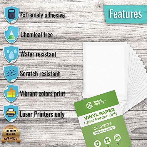 Printable Vinyl Sticker Paper Matte for Laser Printer 22 Sheets White