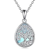 CRMAD 16th 18th 30th 40th 50th 60th 70th 80th 90th 100th Birthday Gifts Necklace for Women Sterling Silver Tree of Life Necklace Mothers Day Christmas Jewelry Gifts for Mother Women Wife