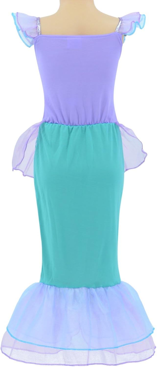 Little Girls Mermaid Princess Costume Dress for Girls Dress Up Party with Crown Mace 4-12 Years: Clothing