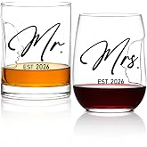 Mr and Mrs Wine Glasses Wedding Gifts for Couples 2026 &ndash; Hand-Blown 3D Kissing Silhouette Crystal Glasses | Unique Engagement Gifts for Couples, Bride and Groom, His and Hers Bridal Shower Keepsake