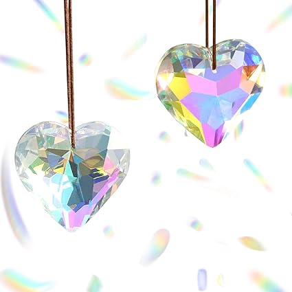 Amazon Com Together Life 2 Pack Crystal Suncatcher Ball Heart Prisms Pendants Chandelier Window Hanging Ornament Rainbow Crystal Ab Color Furniture Decor