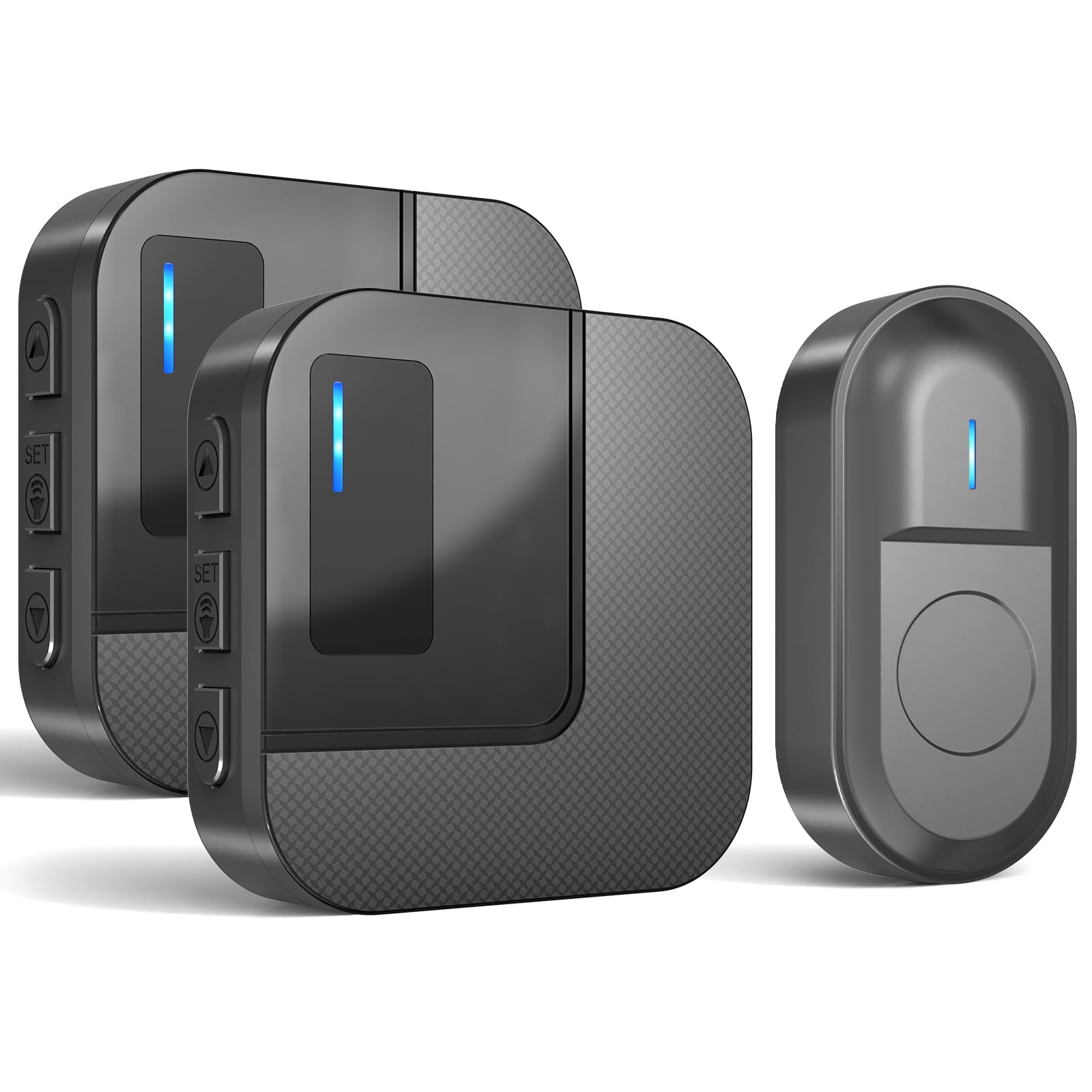 SURFOU Wireless Doorbell with 2 Plug-in Receivers, Waterproof Cordless Door Bells Chime Kit Operating at 1,000 Feet Long Range with LED Flash, 55 Melodies, 5 Volume Levels, Black