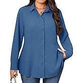 Beautife Women's Plus Size Blouse Dressy Casual Long Sleeve Button Down Shirts V Neck Slimming Peplum Tops
