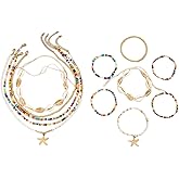 ASTRUE Boho Beach Bracelet Set for Women - Seashell & Starfish Stretch Bracelets, Lightweight Summer Jewelry Gift