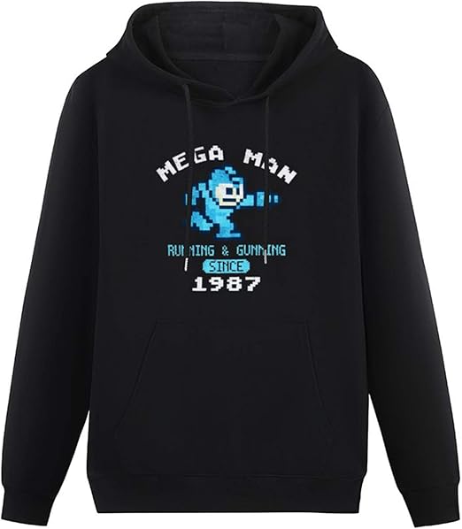 Jianan Mens Sweatshirt Hoodie Mega Man Running and Gunning Since 1987 Vintage Hoodies Long 