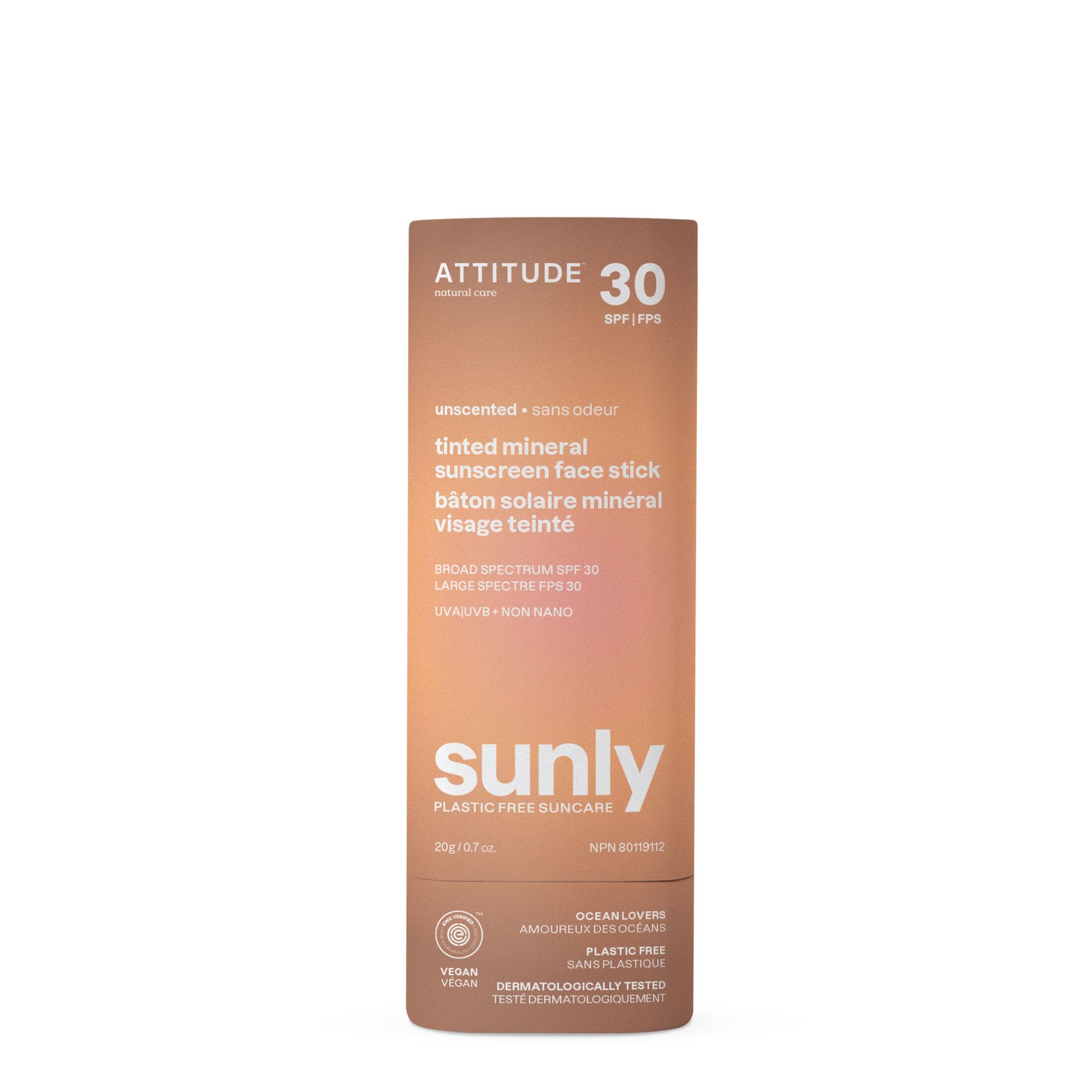 ATTITUDE Tinted Mineral Sunscreen Face Stick with Zinc Oxide, SPF 30 ...