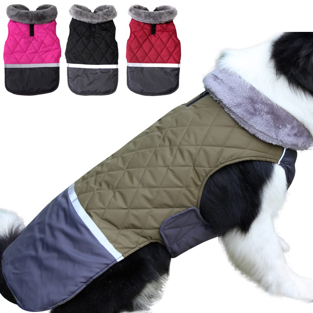 JoyDaog Fleece Collar Reversible Dog Coats for Medium Dogs Waterproof Warm Doggie Jacket for Cold Winter,Green L