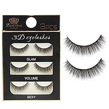 Electomania 3 Pairs Black Handmade Natural 3D Thick Long False Eyelashes