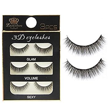 Electomania 3 Pairs Black Handmade Natural 3D Thick Long False Eyelashes