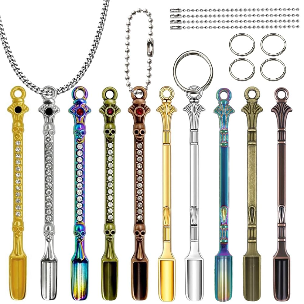 Photo 1 of 10 Pcs Mini Spoons, Tiny Metal Spoons Rhinestone Mini Shovels Keychain Medicine Spoon Pendants with Necklace Alloy Skull Small Spoon Home Kitchen Spices DIY Craft