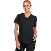 MediChic Anti-Wrinkle Scrub Top for Woman - Soft Stretch, V-Neck Top Fashion Scrubs with 3 Pockets, Easy Care for Women