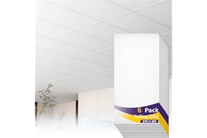 LooYee 2x4FT White Ceiling Tiles, 24x48 Inch 6 PCS PVC Waterproof Smooth Drop Ceiling Panels Fire-Rated Reusable Ideal for Bedroom Living Room Basement Bathroom Commercial Space Cover 48 Sq.Ft