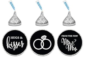 Andaz Press Chocolate Drop Labels Stickers, Wedding Hugs & Kisses from The New Mr. & Mrs, Black, 216-Pack, for Bridal Shower 