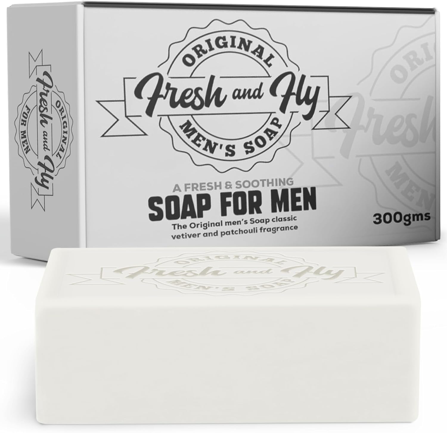 Fresh and Fly Men's Soap Bar for Face, Body, Hair 300g - 4X Bigger 4X Longer - Handmade, Natural Soap Bar - Organic, Moisturizing, and Cleansing Formula for Dry Skin (Vetiver and Eucalyptus)