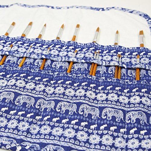 5 Pockets+Brushes+Holder+Canvas+Elephant