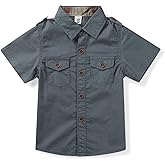 Lartaread Boys Button Down Short Sleeve Shirts Cotton Lightweight Casual Shirts Tops Two Pockets
