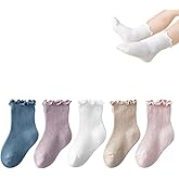 WATOCHE Baby Toddler Girls Ruffle Socks Newborn Infant Girl's Knee High Solid Cotton Long Socks