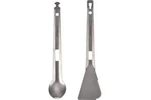 BUZHI Titanium Tongs Titanium Serving Tongs Multi-Purpose BBQ Tongs with Spork and Serrated Spatula for Camping Hiking Picnic