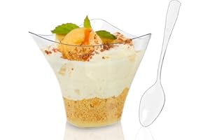 PLAZOTTA 100 Pcs 3.4oz Clear Plastic Dessert Cups with Spoons, 100ml Mini Shooter Cup, Appetizer Parfait Cups for Ice Cream, 