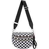 Pure Colour Crossbody Bum Bags for Women Spacious Checkered Cross body Bag Nylon Trendy Fanny Pack for Travel