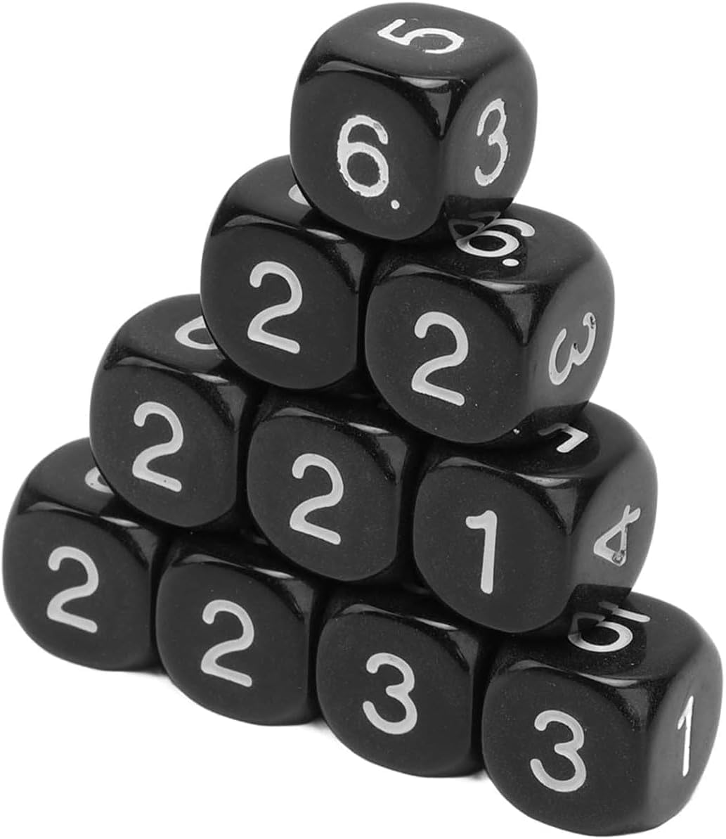 20Pcs Black 6 Sided Number Dice, Round Corner Polyhedral, Polyhedral Role Playing Dice for Numeral Teaching Board Games, Table Games 16mm