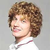 Tseses Mens Curly Blonde Afro Wig Short Fluffy Rocker Wigs Cosplay Costume Daily Hair for Male 70s 80s Rocker Mens Full Wig