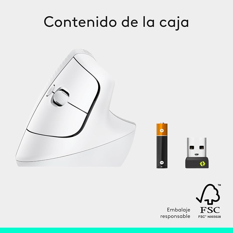 Mouse vertical ergonômico logitech lift, receptor usb sem fio, bluetooth ou logi bolt, cliques silenciosos, 4 botões, compatível com windows/macos/ipados, laptop, pc - branco
