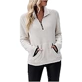 Verdusa Women's Quarter Zip Fuzzy Fleece Sweatshirts Winter Clothes Comfy Sherpa Pullover Tops with Pockets