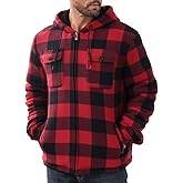 FFLDBN Men’s Thick Flannel Plaid Jacket Heavyweight Zip Up Hoodie Sherpa Fleece Lined Hoodies Warm Winter Coat with Pockets