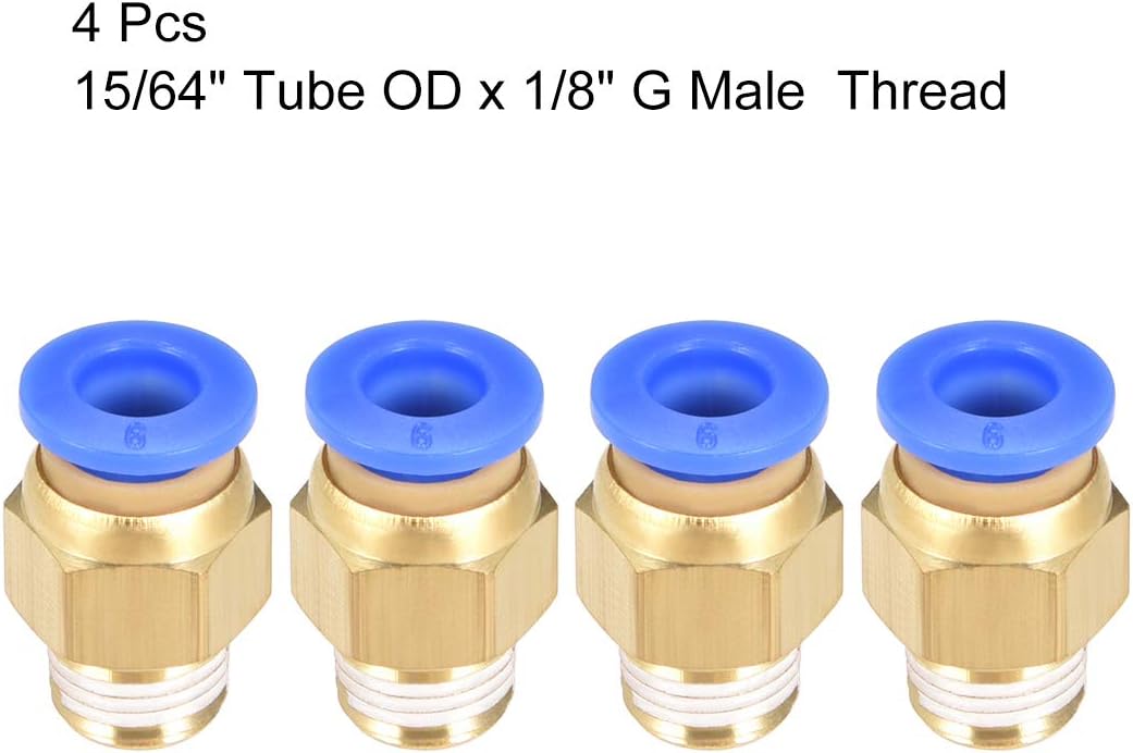 sourcing map Straight Pneumatic Push to Quick Connect Fittings G1/8 Male x 6mm Tube OD 4pcs, Gold, Blue, G1/8 x 6mm - Image 4