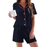 Ekouaer Pajamas Set for Women Short Sleeve Sleepwear Button Down Pjs Soft 2 Piece Lounge Sets XS-XXXL