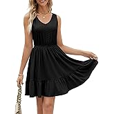 MSLG Women's Elegant Summer Sundress V Neck Sleeveless Tiered Casual Short Dress A Line Swing Mini Dresses 720