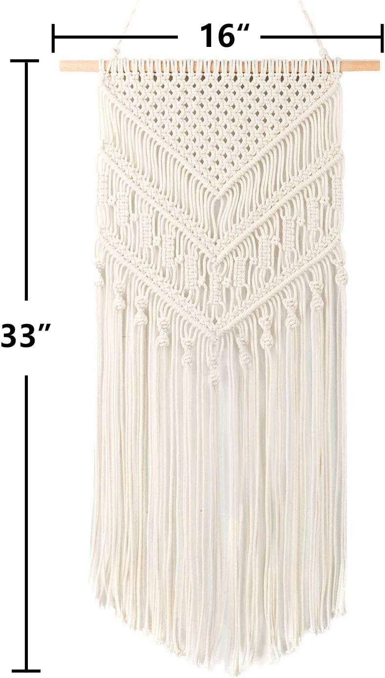 Macrame Woven Wall Hanging - Boho Chic Bohemian Home Geometric Art Decor - Beautiful Apartment Dorm Room Decoration, 16"W x 33"L: Home & Kitchen