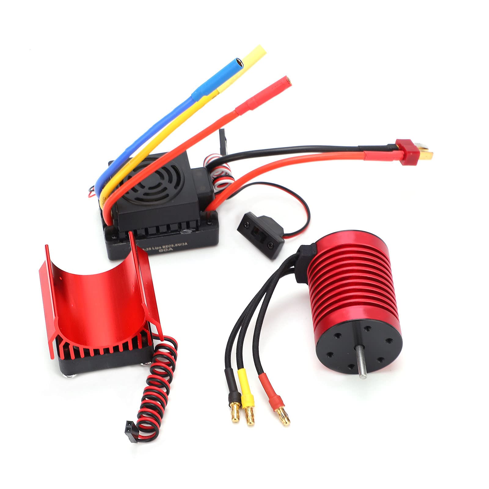 Waterproof F540 4370KV 4 Pole Brushless Motor 60A ESC Set with Heat Sink Combo RC Brushless Motor Set for 1/10 RC Car Rc Car Model Accessory