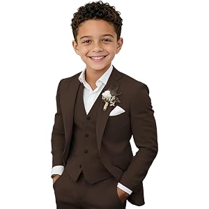 Boys Formal Tuxedo Suit 3 Piece Kids Dress Suit Set Jacket Vest Pants for Wedding Ring Bearer