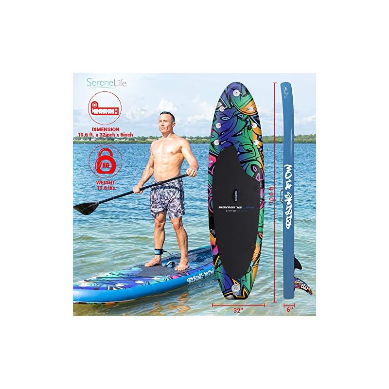 SereneLife Inflatable Stand Up Paddle Board (6 Inches Thick) with