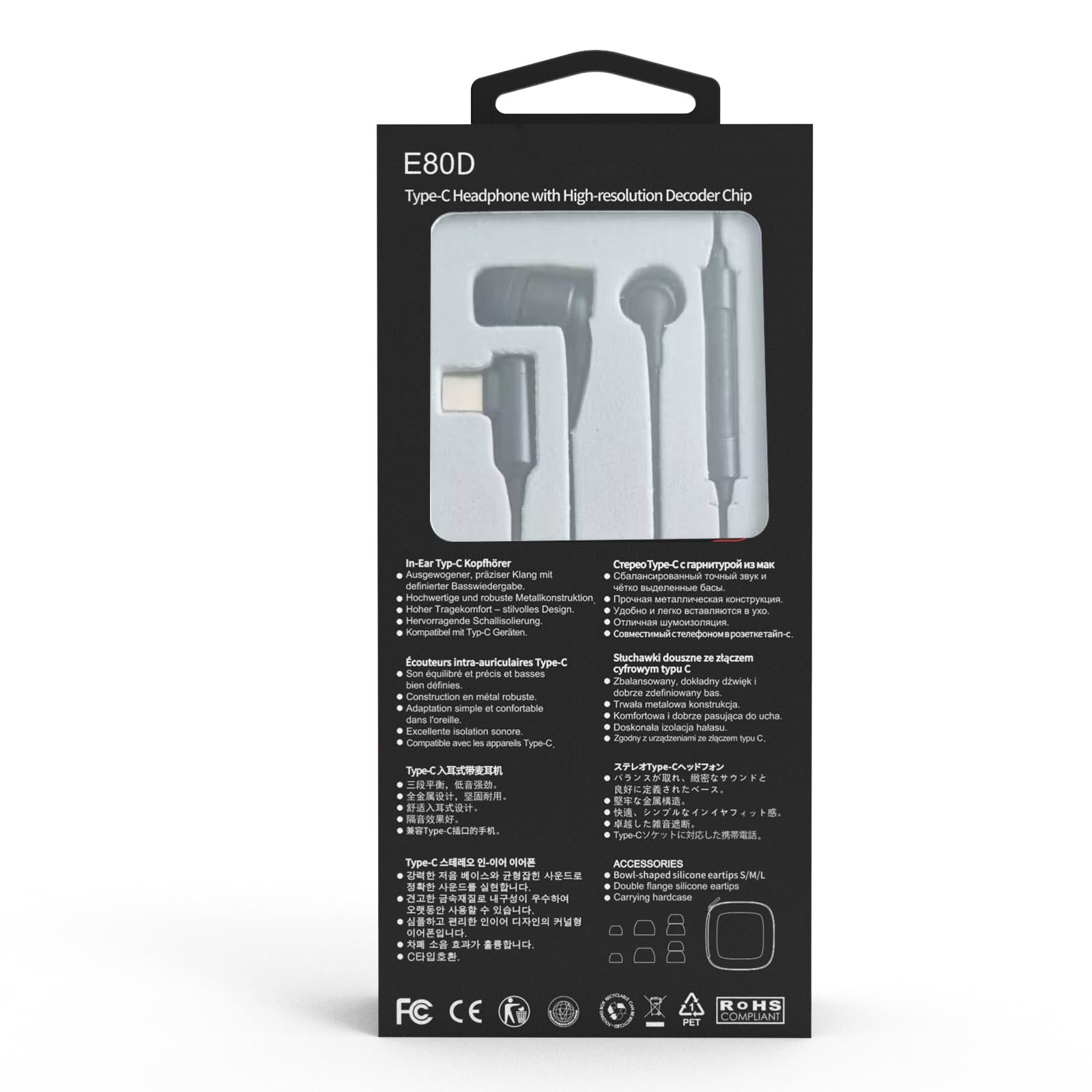 SoundMAGIC E80D USB-C In-Ear-Stereo-Kopfhörer, L-förmiger Stecker, Inline-Controller, Metallgehäuse, 10 mm dynamische Treiber, Wasser-/staubdicht, Schwarz 8
