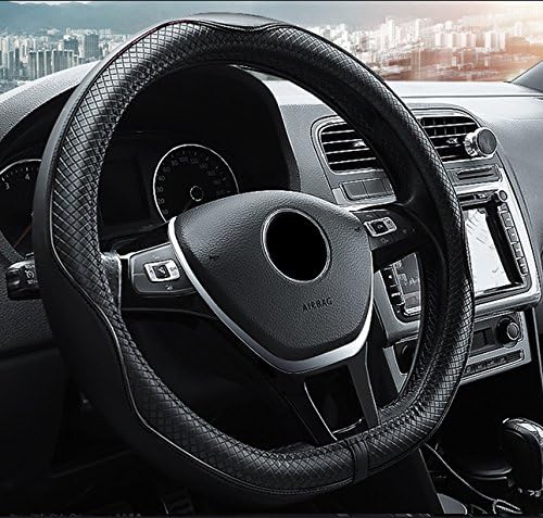 FrohLila D-Type Universal Fit Leather Car Steering Wheel Cover 37-39CM/15 Anti Slip Breathable Protector Car Accessory Year Round Use for Truck SUV - Black